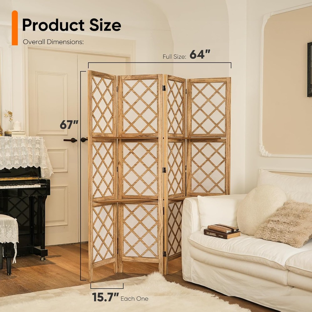 Shoji Screen Divider - Japanese Room Divider with Shelves, Shoji