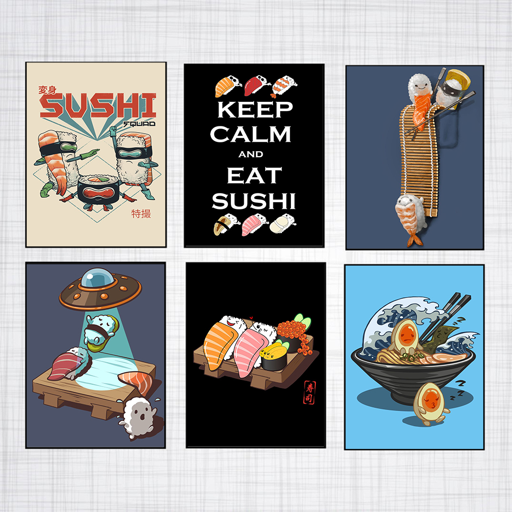 Japanese Restaurant Lifestyle - Japanese Style Ramen Sushi Abstract Cartoons