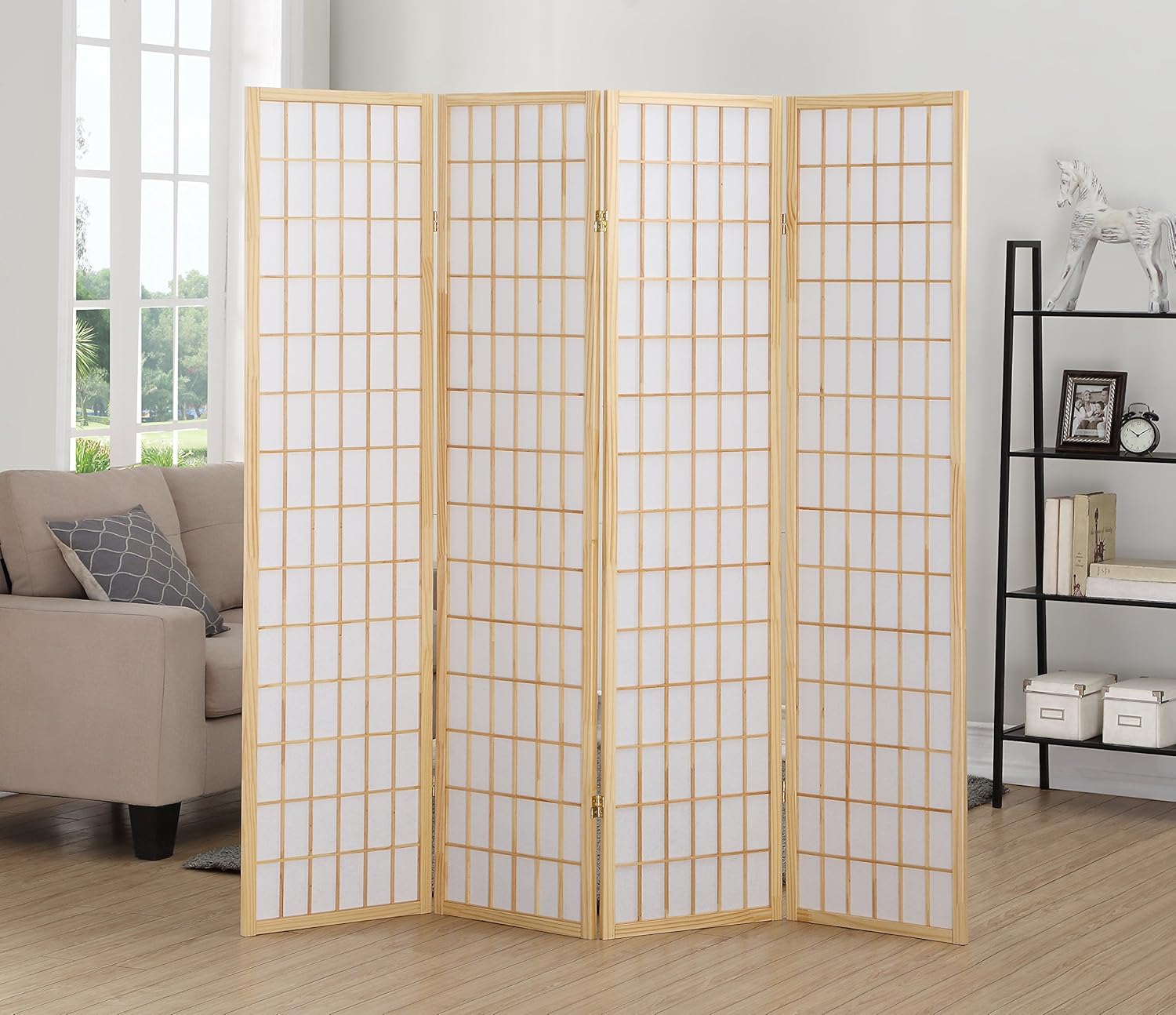 Shoji Screen Divider - 4-Panel Shoji Room Divider Screen, Natural