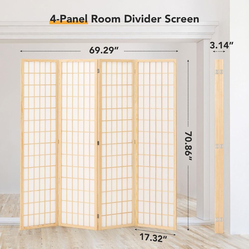 Room Divider Wall 4 Panel, 6ft - Shoji Screen Divider ulasan dan harga